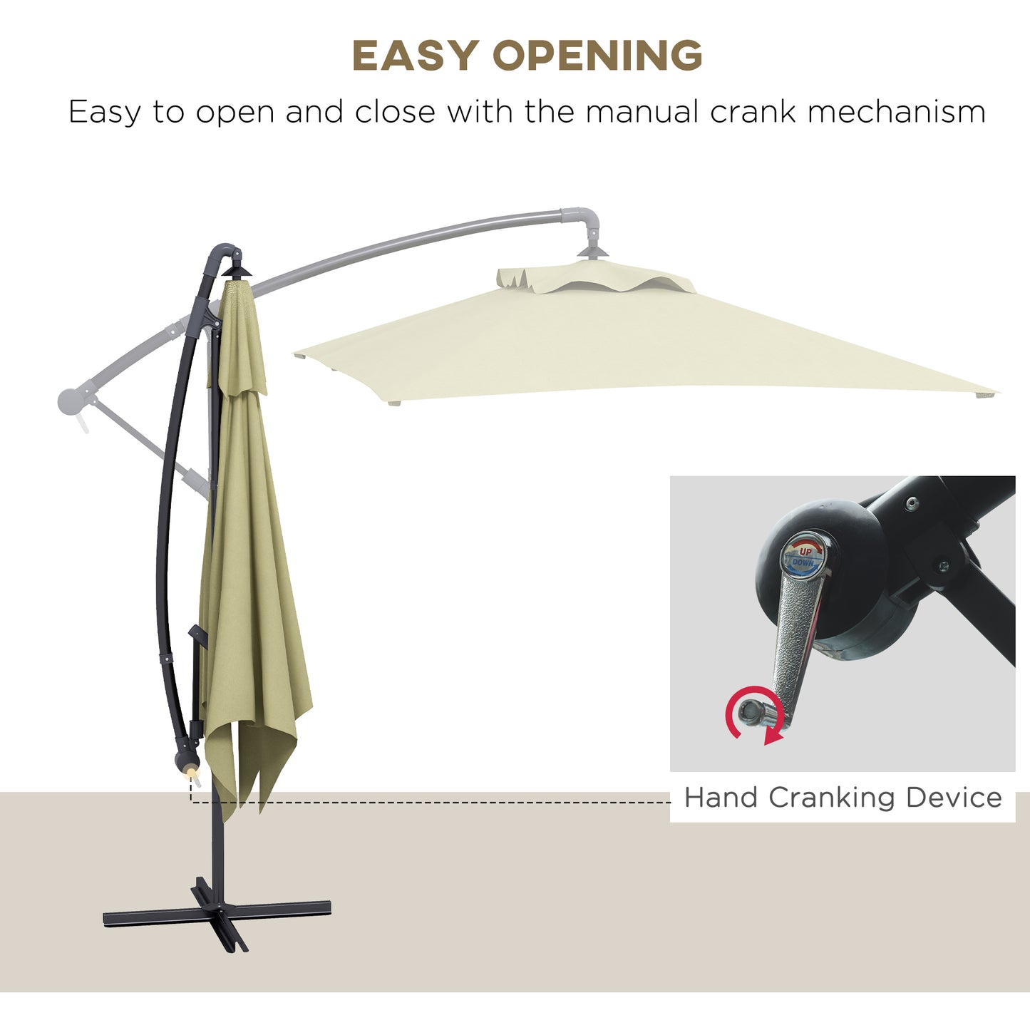 Outsunny 3(m) Cantilever Overhanging Parasol, with Cross Base - Beige