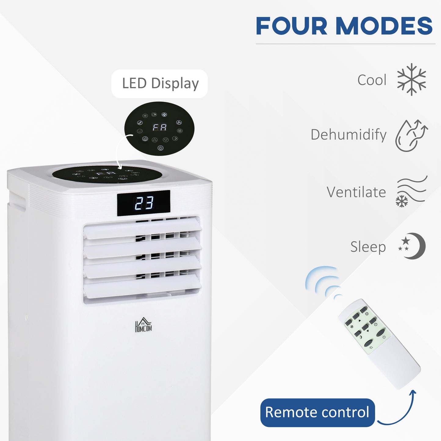 HOMCOM 7000 BTU Air Conditioner Portable AC Unit for Cooling Dehumidifying Ventilating with Remote Controller, LED Display, Timer, for Bedroom, White