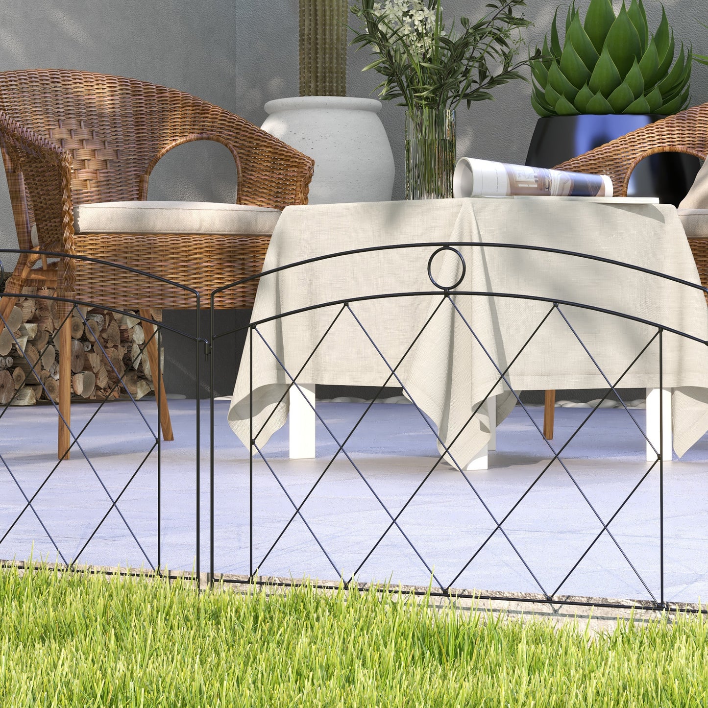 Outsunny Metal Decorative Outdoor Picket Fence Panels Set of 6, Black