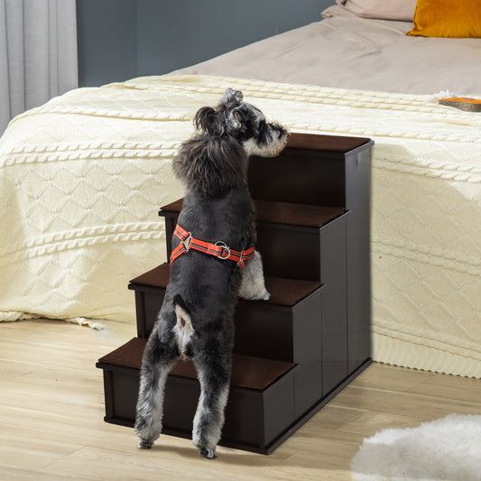 PawHut 4 Step Cushioned Pet Stairs Ramp Steps for Dogs, Cat Ladder for Bed Couch with Non-Slip Carpet, 40 x 59 x 54.2 cm, Dark Coffee Dogs Cushion