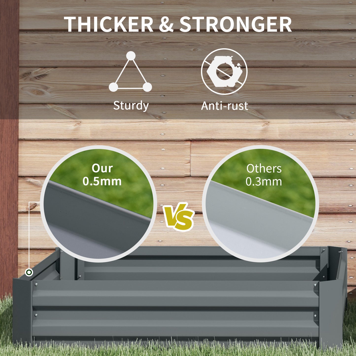 Outsunny Set of 2 291L Raised Garden Bed Elevated Galvanised Planter Box for Flowers Herbs 100x100x30cm Dark Grey