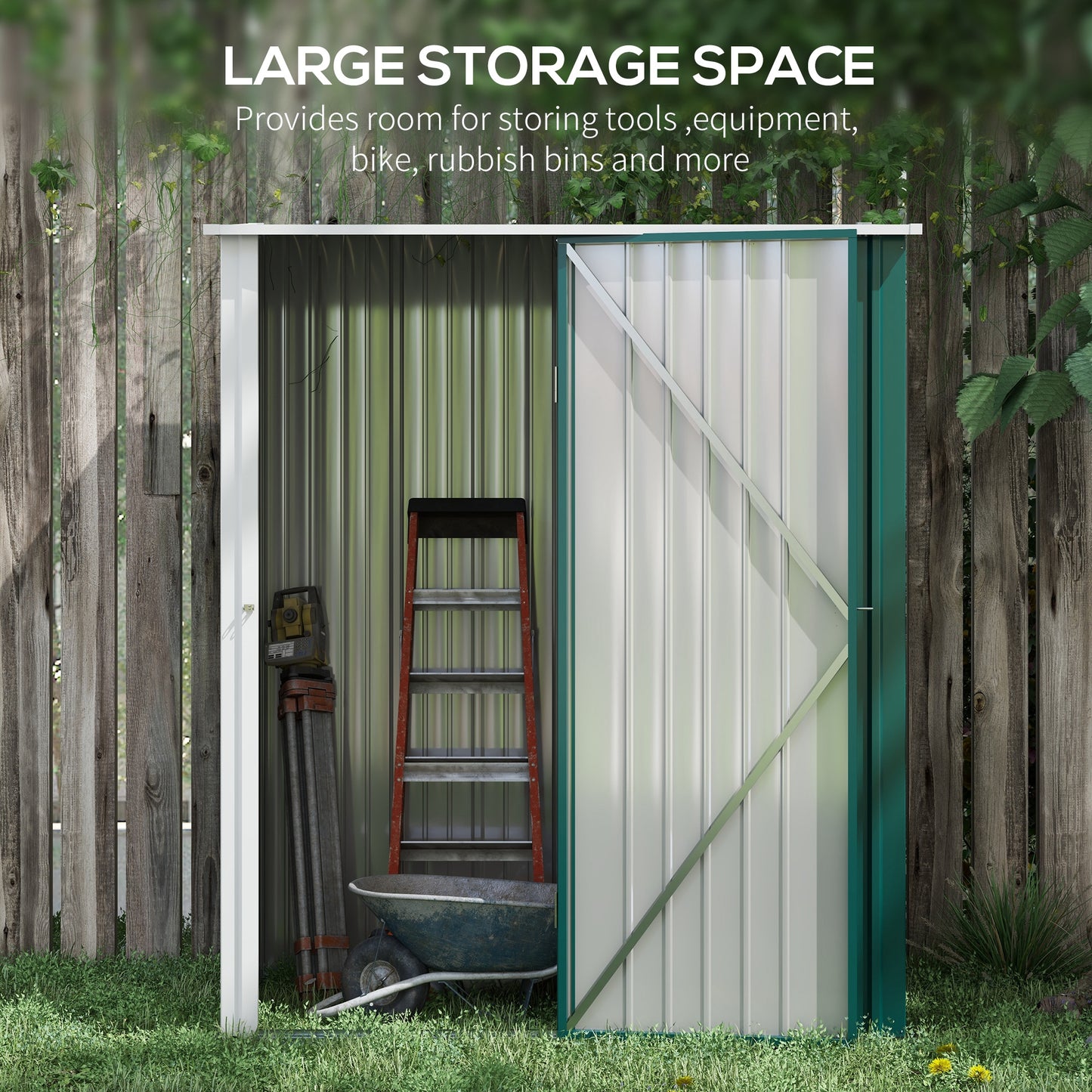Outsunny Outdoor Storage Shed Garden Metal Storage Shed w/ Single Door for Garden Patio Lawn 5.3ft x 3.1ft Green