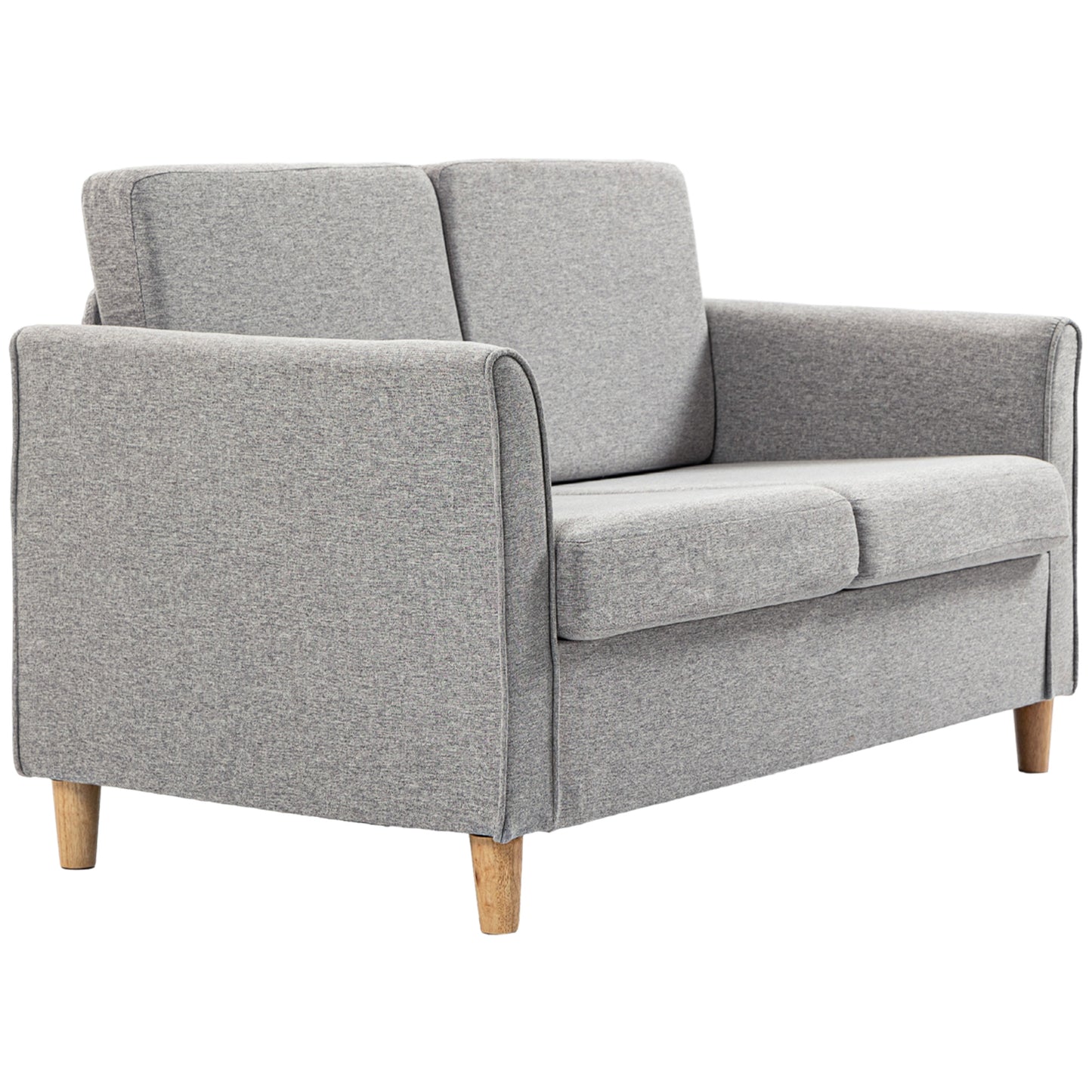 HOMCOM Compact Loveseat Sofa Modern 2 Seater Sofa for Living Room with Wood Legs and Armrests Light Grey