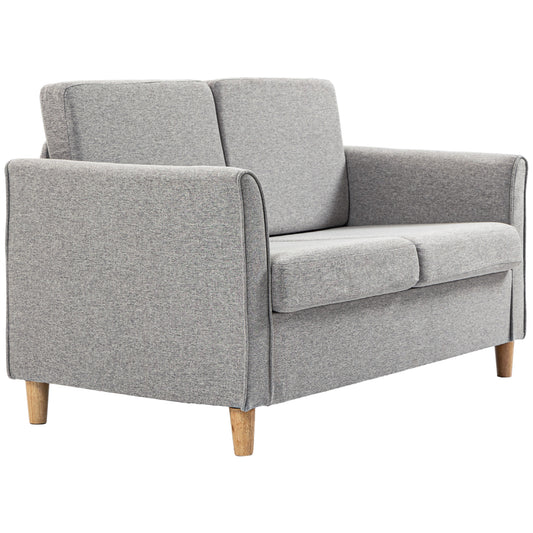 HOMCOM Compact Loveseat Sofa Modern 2 Seater Sofa for Living Room with Wood Legs and Armrests Light Grey