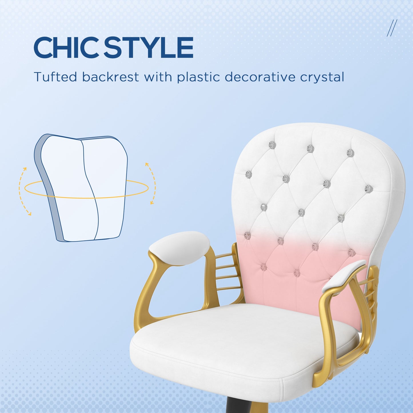 Vinsetto Height Adjustable Home Office Chair Button Tufted Computer Chair with Padded Armrests and Tilt Function Cream White