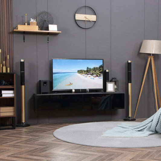 HOMCOM Floating TV Unit Stand for TVs up to 70" with High Gloss Effect, Wall Mounted Media Console with Storage Cupboards, Grey and Black