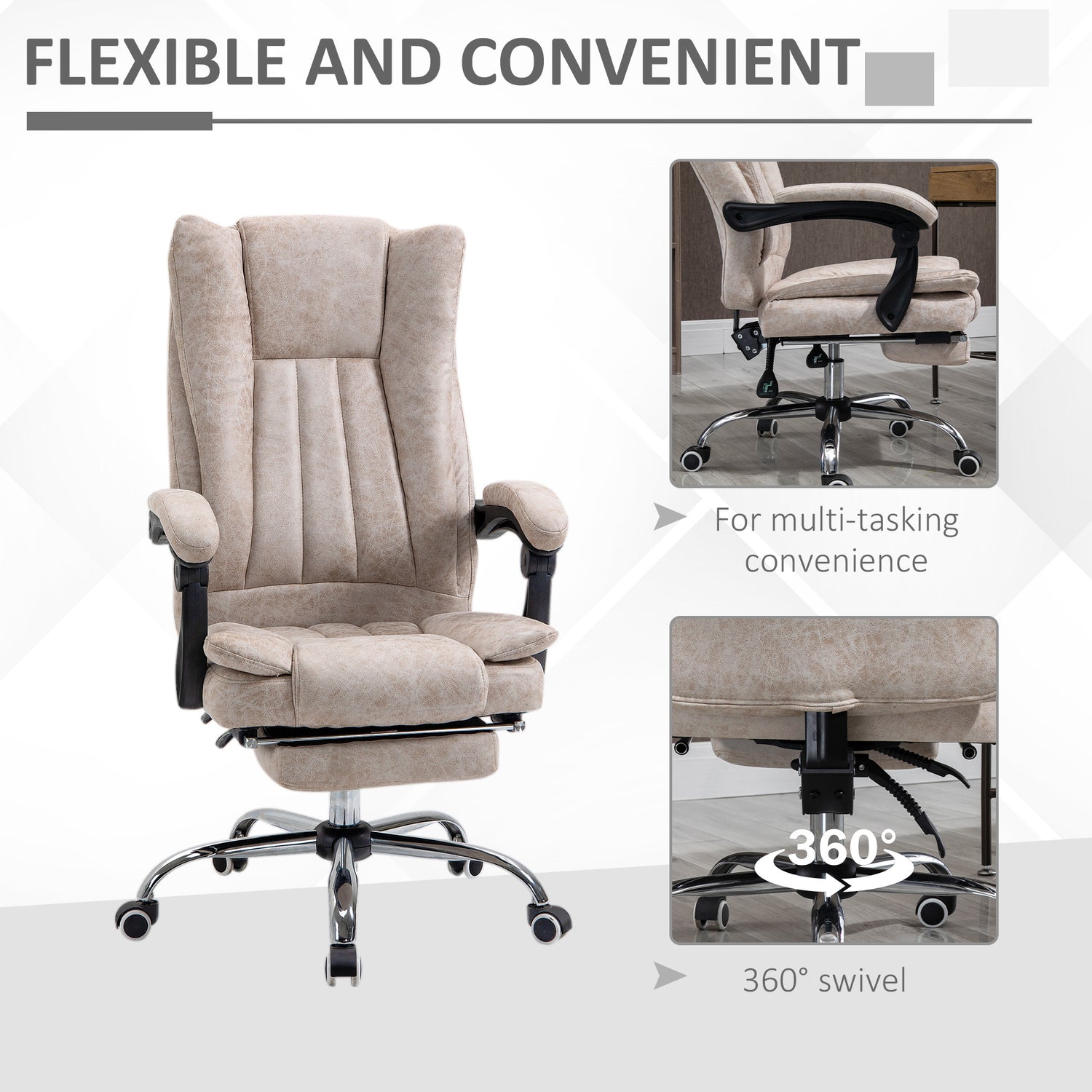 Vinsetto Home Office Chair Microfibre Desk Chair with Reclining Functi ...