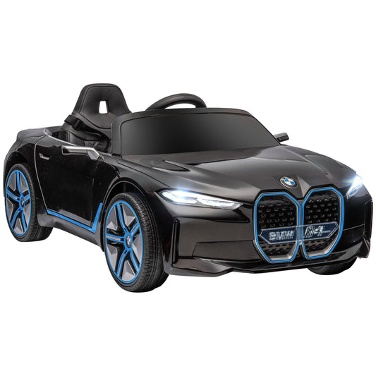 HOMCOM BMW i4 Licensed 12V Kids Electric Ride on Car with Remote Control, Powered Electric Car with Portable Battery, Music, Horn, Headlights, MP3 Slot, Suspension Wheels, for Ages 3-6 Years - Black