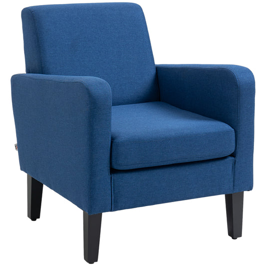 HOMCOM Modern Accent Chair Occasional Chair with Rubber Wood Legs for Living Room Bedroom Blue