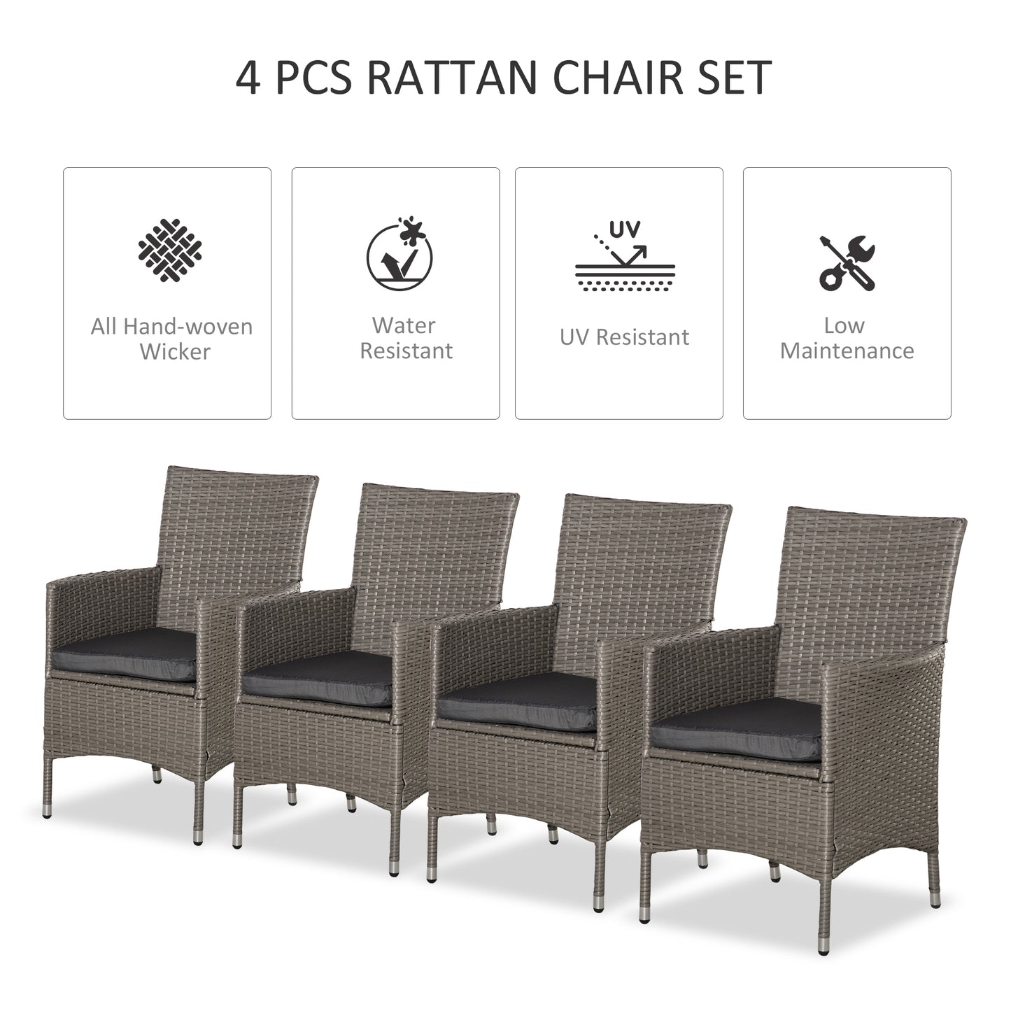 Outsunny 4PC Rattan Chair Patio Sofa Chairs Set Cushioned Outdoor Rattan Furniture