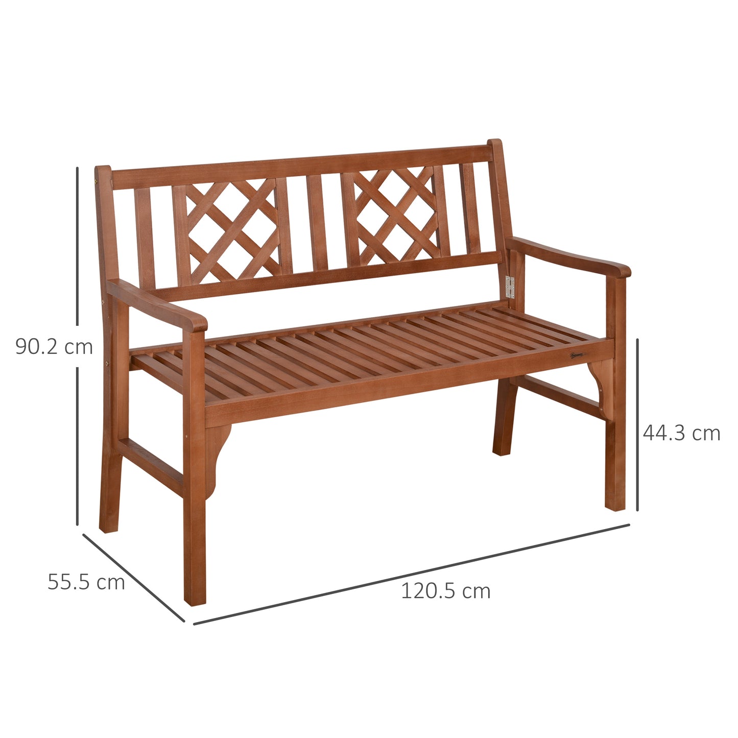Outsunny Foldable Garden Bench, 2-Seater Patio Wooden Bench, Loveseat Chair with Backrest and Armrest for Patio, Porch or Balcony, Brown