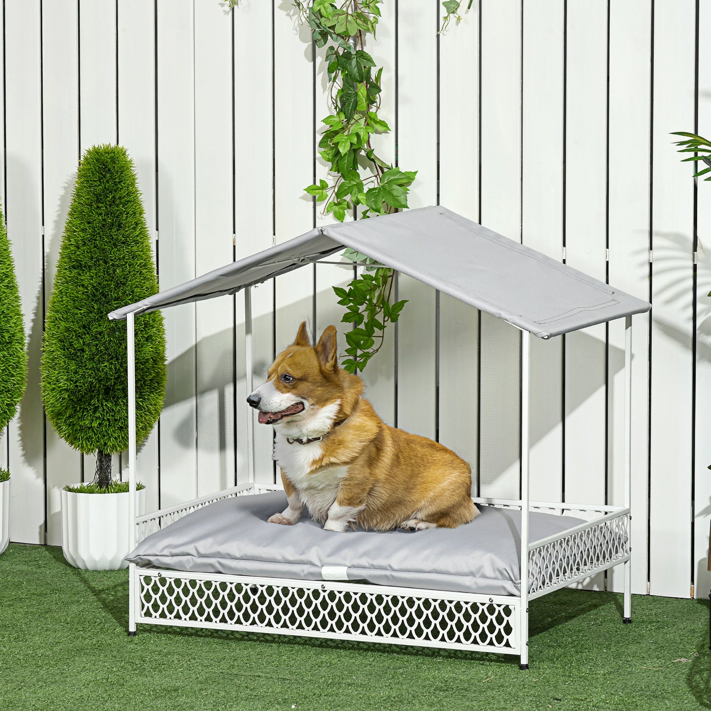 PawHut Steel Frame Dog Bed, with Water-Resistant Canopy and Cushion