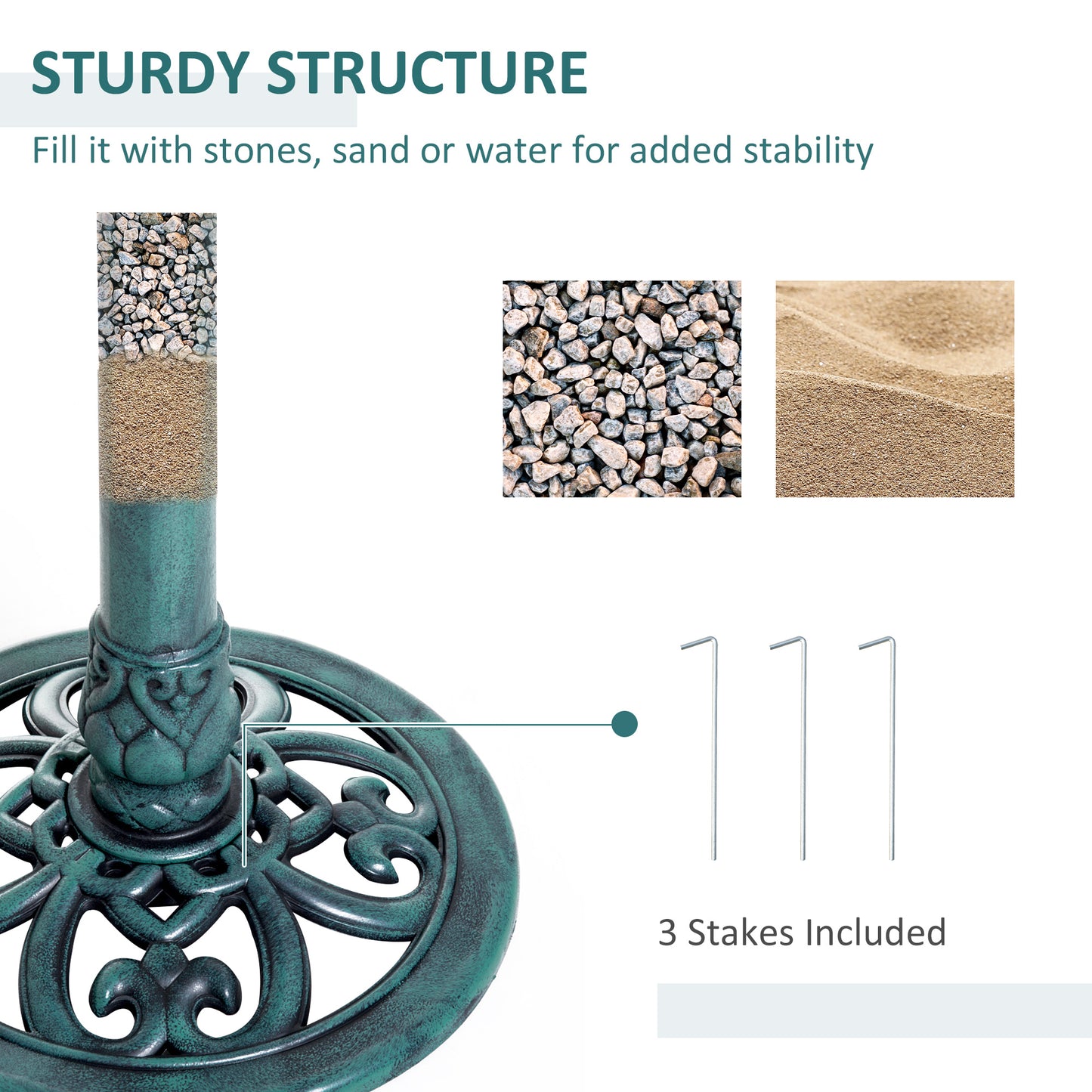 Outsunny Garden Bird Bath Outdoor Decrative Garden Feeder Stand with Scalloplike Pattern TimeWorn Finish 50cm Green