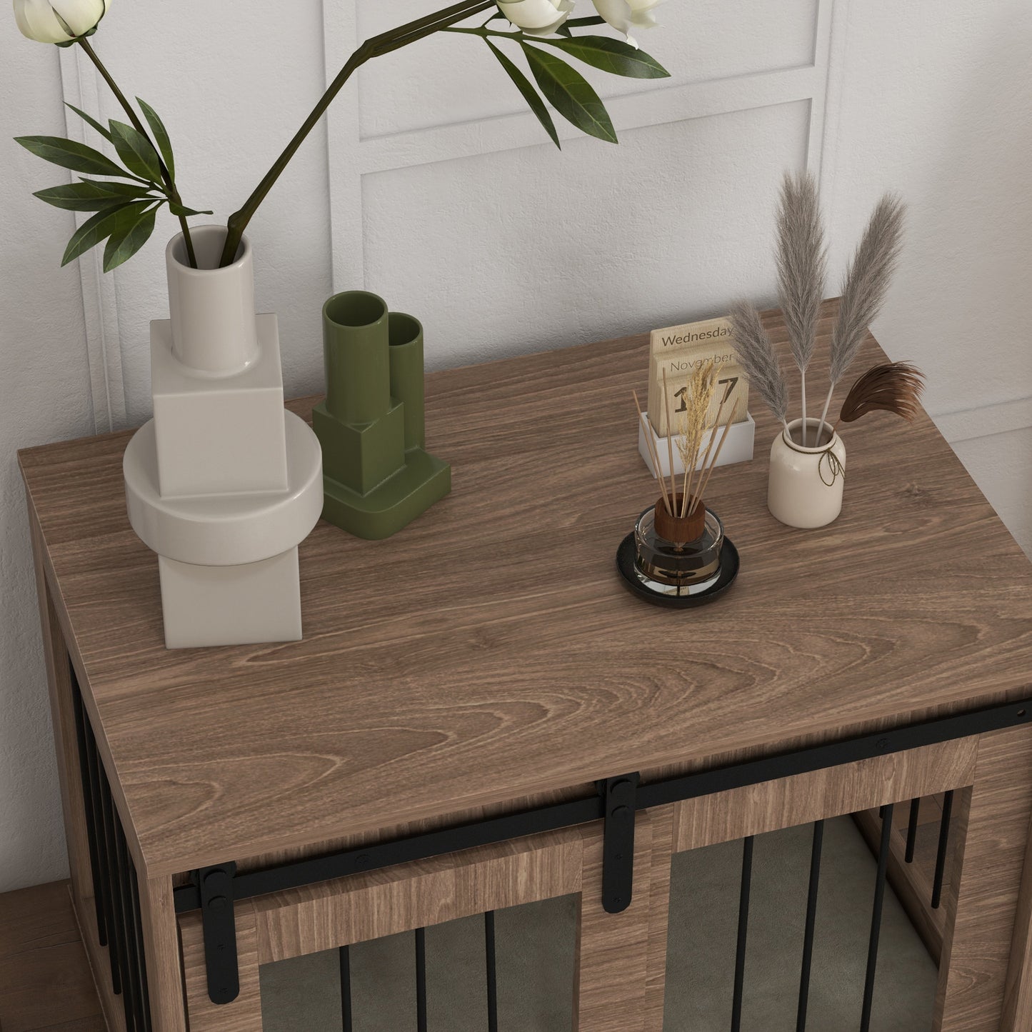 PawHut Dog Crate Furniture with Removable Cushion for Medium Dogs 80 x 54 x 57cm Brown