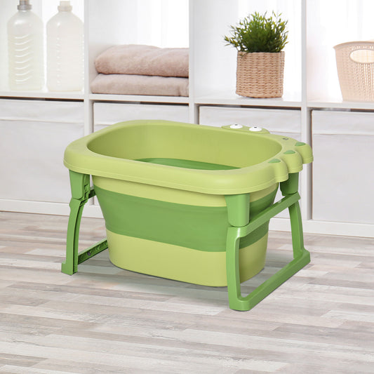 HOMCOM Baby Bath Tub for 0-6 Years Collapsible Non-Slip Portable with Stool Seat Green