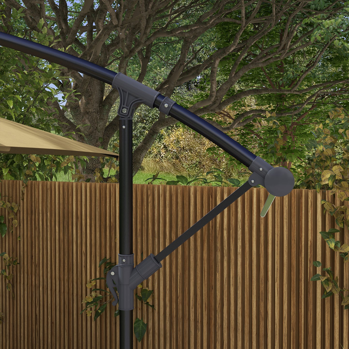 Outsunny 3(m) Cantilever Overhanging Parasol, with Cross Base - Brown