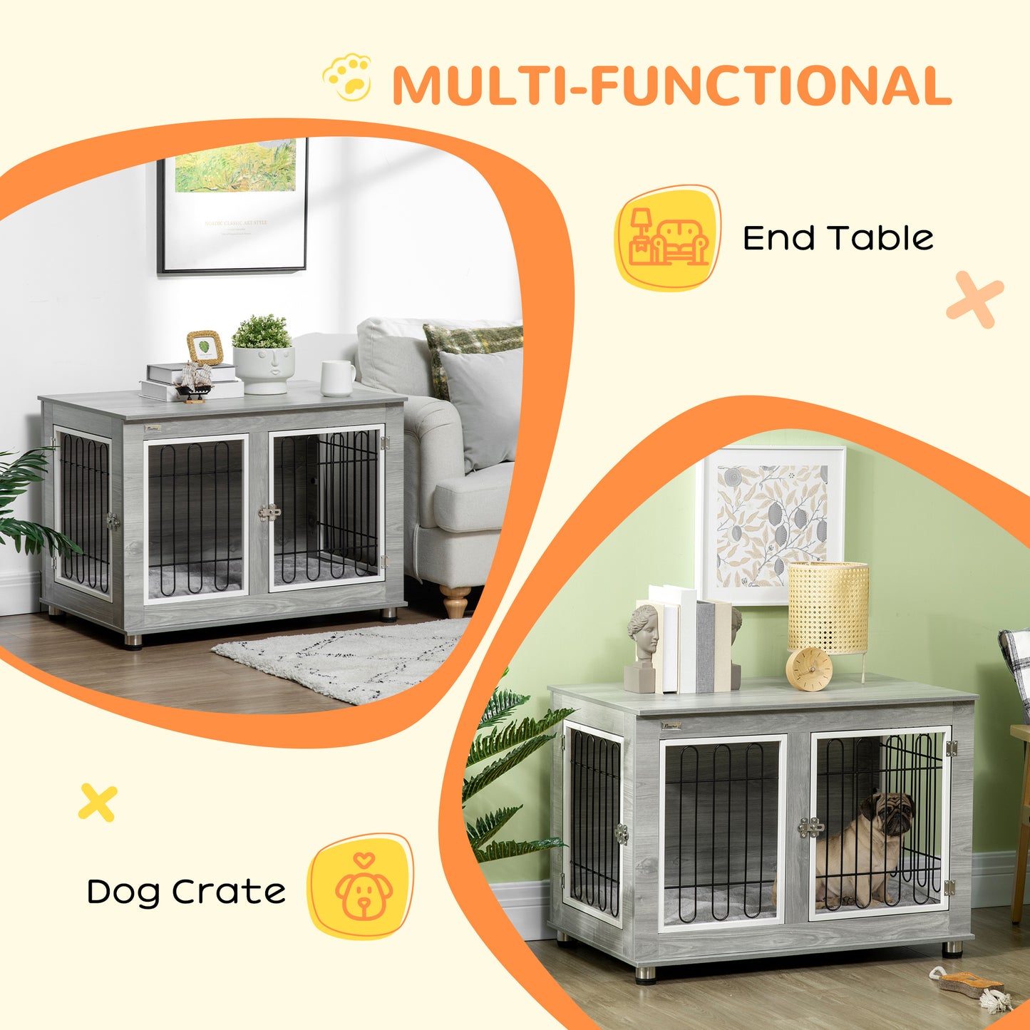 PawHut Dog Crate Furniture Side End Table with Soft Washable Cushion, Indoor Dog Kennel with Wire Mesh, Large Top, for Medium and Large Dogs