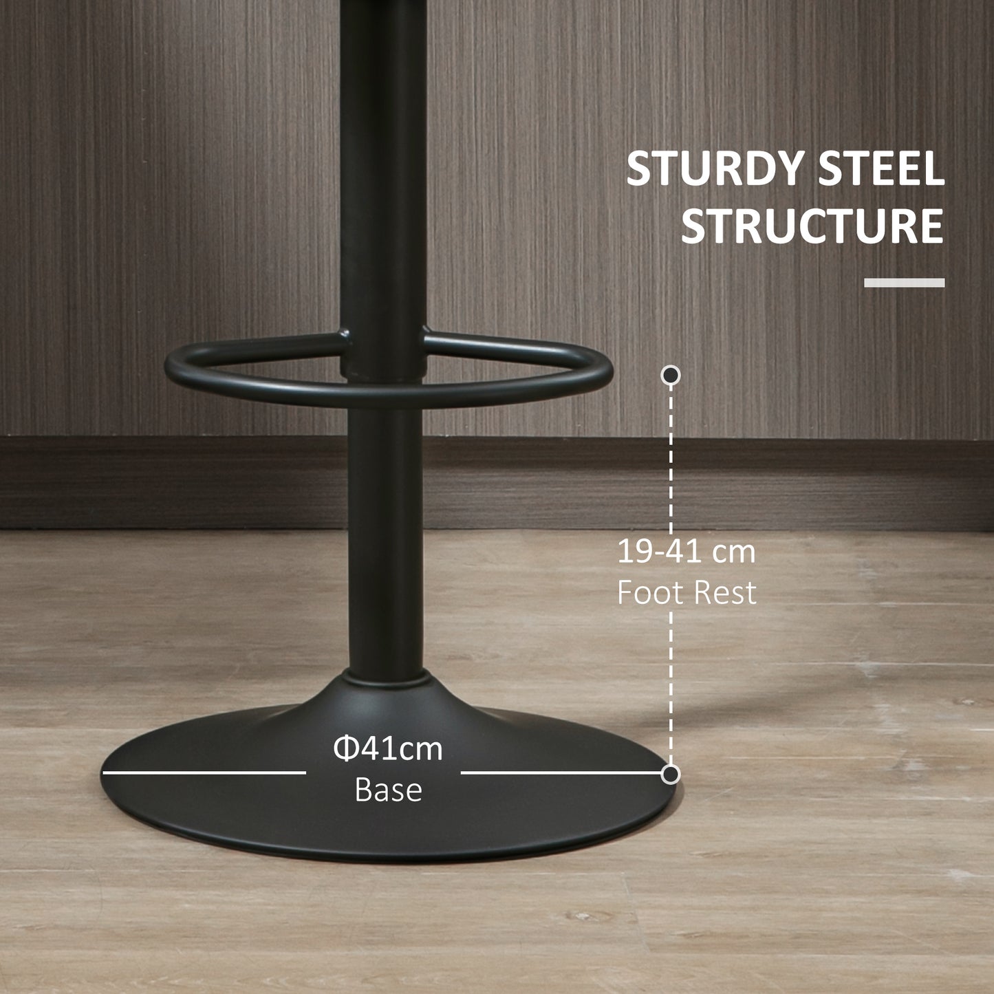 HOMCOM Adjustable Height Bar Stools Set of 2, Swivel Barstools with Backrest and Footrest, Steel Frame Diamond Pattern PU, for Kitchen Counter Dining Room, Dark Grey