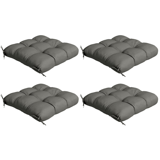 Outsunny 4-Piece Seat Cushion Pillows Replacement, Patio Chair Cushions Set with Ties for Indoor Outdoor, Charcoal Grey