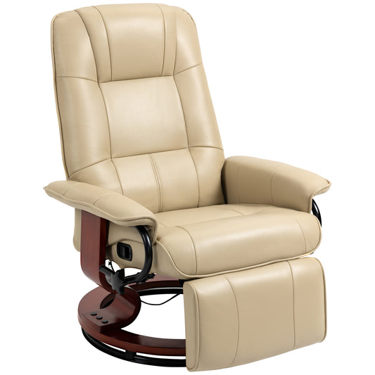 HOMCOM Swivel Recliner, Faux Leather Reclining Chair, Upholstered Armchair with Wooden Base for Living Room, Bedroom, Cream
