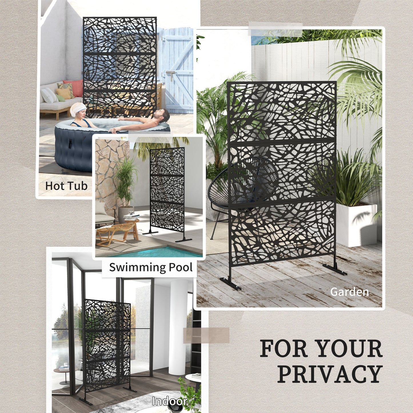 Outsunny Metal Decorative Privacy Screen Outdoor Divider, Black Twisted Lines