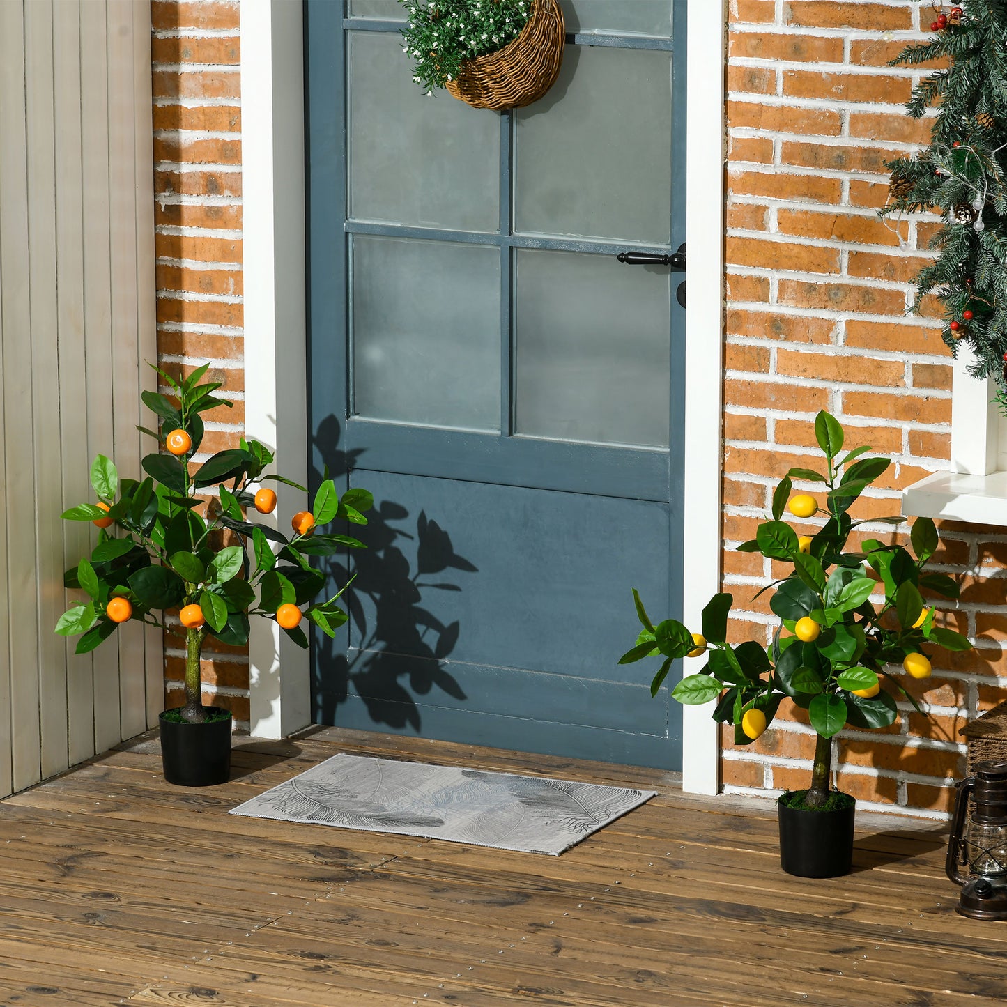 HOMCOM Set of 2 Artificial Plants, Lemon and Orange Tree with Pot, for Home Indoor Outdoor Decor, 60cm