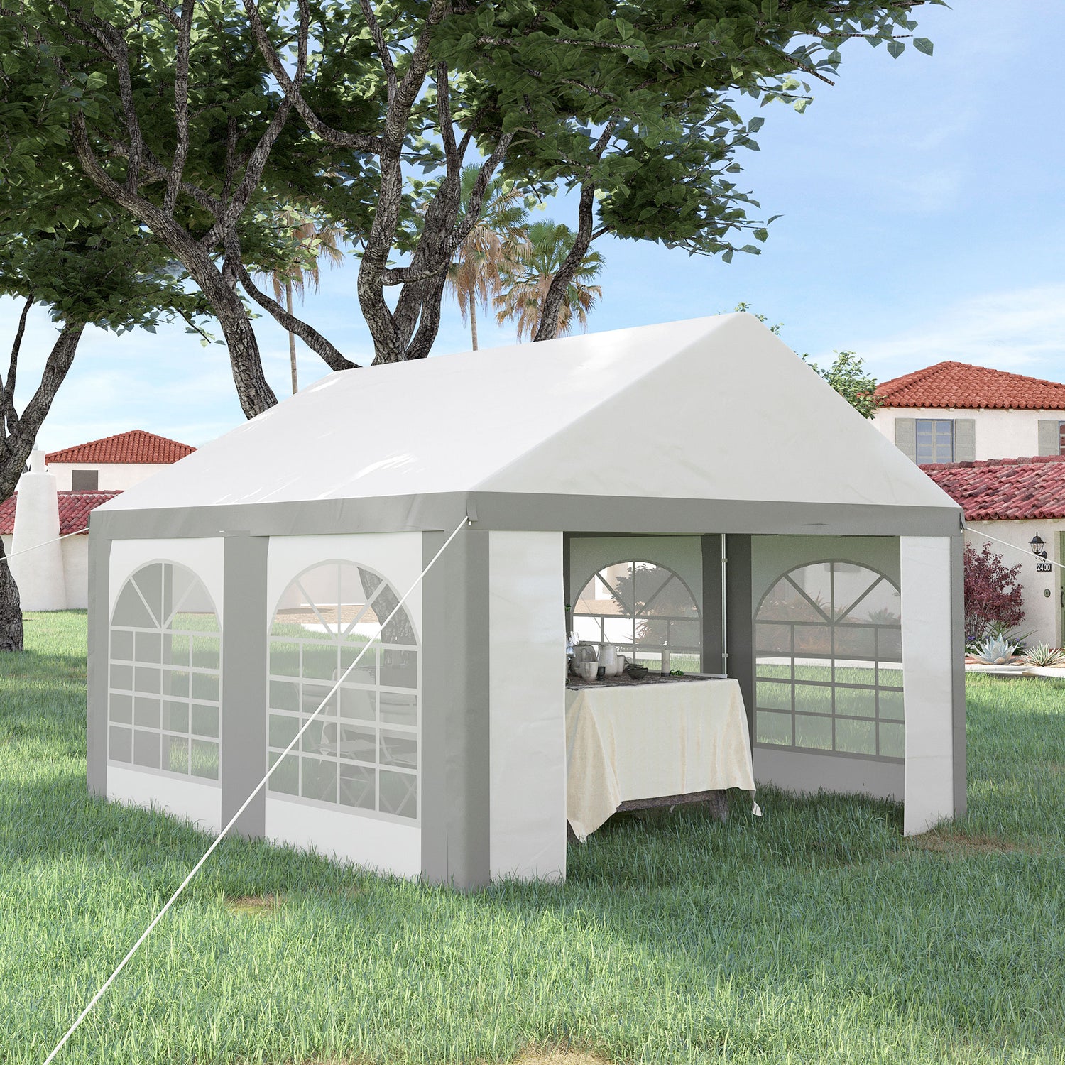 party tent uk Outsunny 4 x 4m Galvanised Party Tent, Marquee Gazebo with Sides, Four – mhstar.co.uk