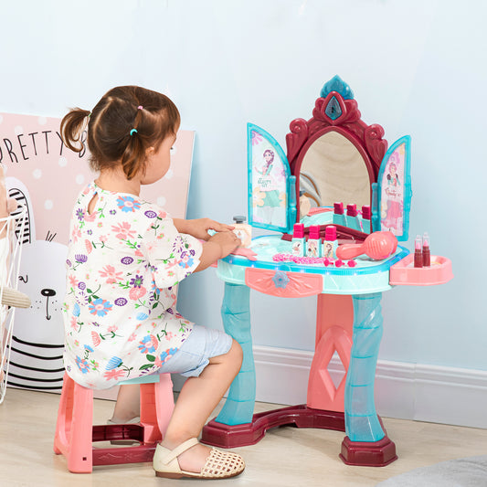 HOMCOM 31 PCS Kids Dressing Table Set with Magic Princess Mirror,  for 3-6 Years Old, Blue+Pink