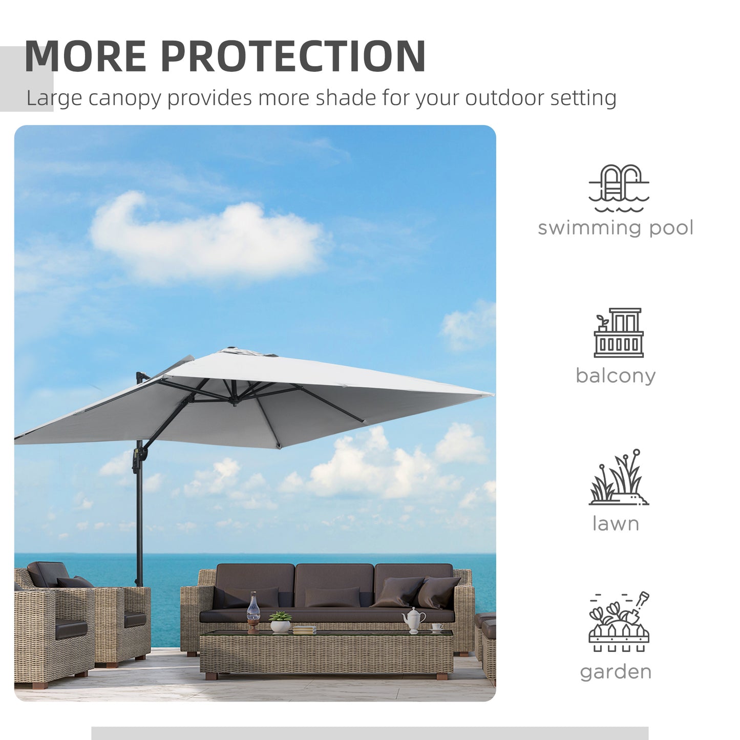 Outsunny 2.7m Square Overhanging Cantilever Umbrella, with Cross Base - Grey