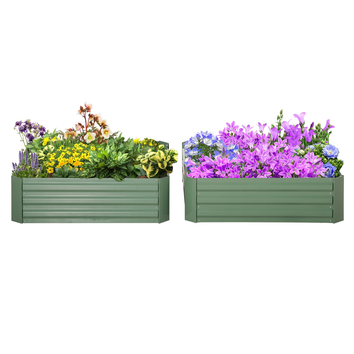 Outsunny Set of 2 291L Raised Garden Bed Elevated Galvanised Planter Box for Flowers Herbs 100x100x30cm Green