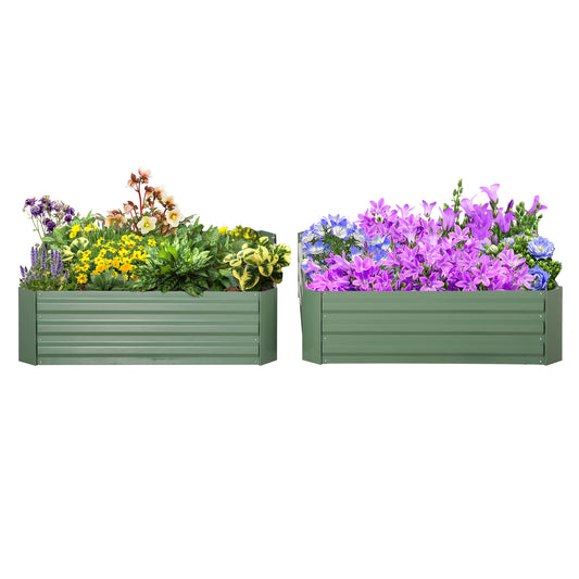 Outsunny Set of 2 291L Raised Garden Bed Elevated Galvanised Planter Box for Flowers Herbs 100x100x30cm Green