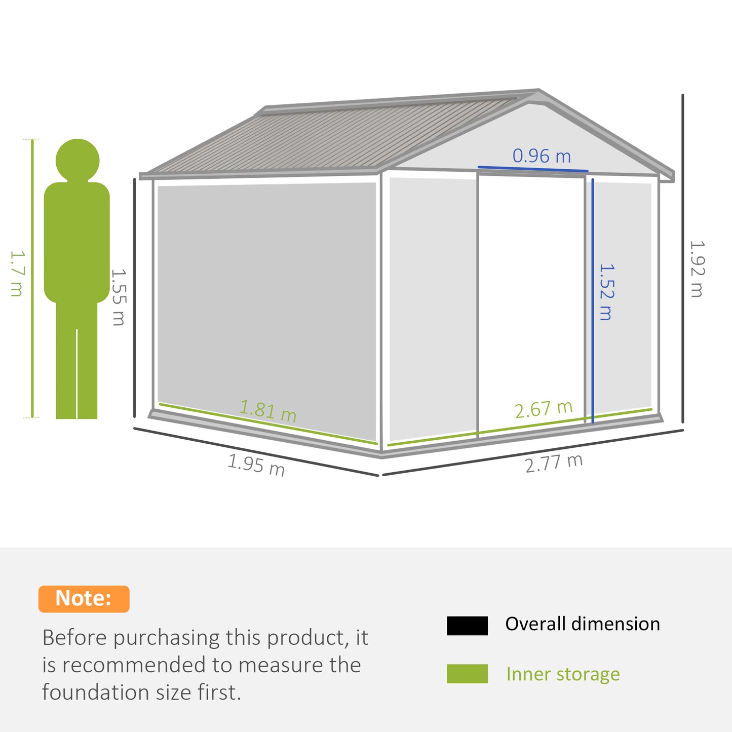 Outsunny 9 x 6ft Metal Garden Shed, with Double Door - Brown