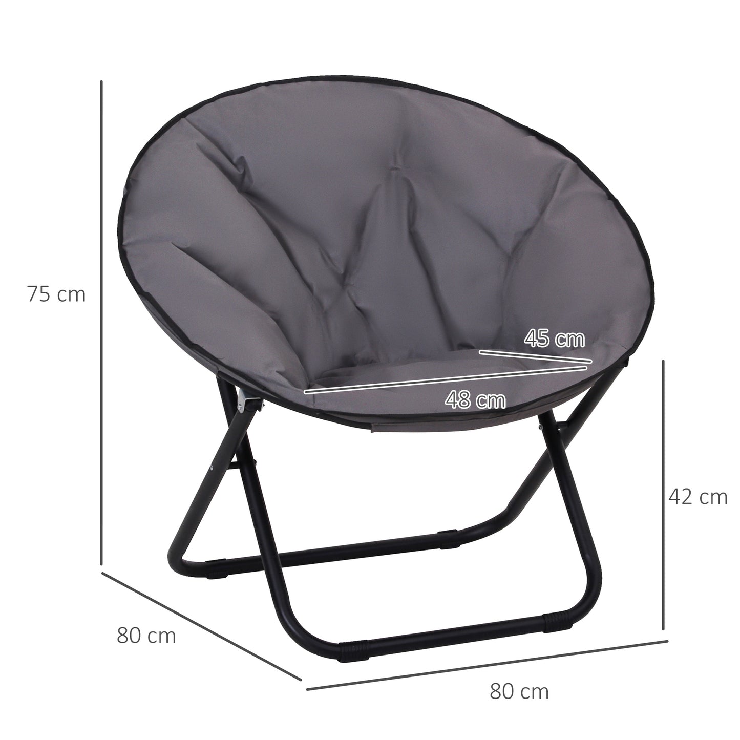 Outsunny Folding Saucer Moon Chair Metal Frame 600D Oxford Cloth-Grey