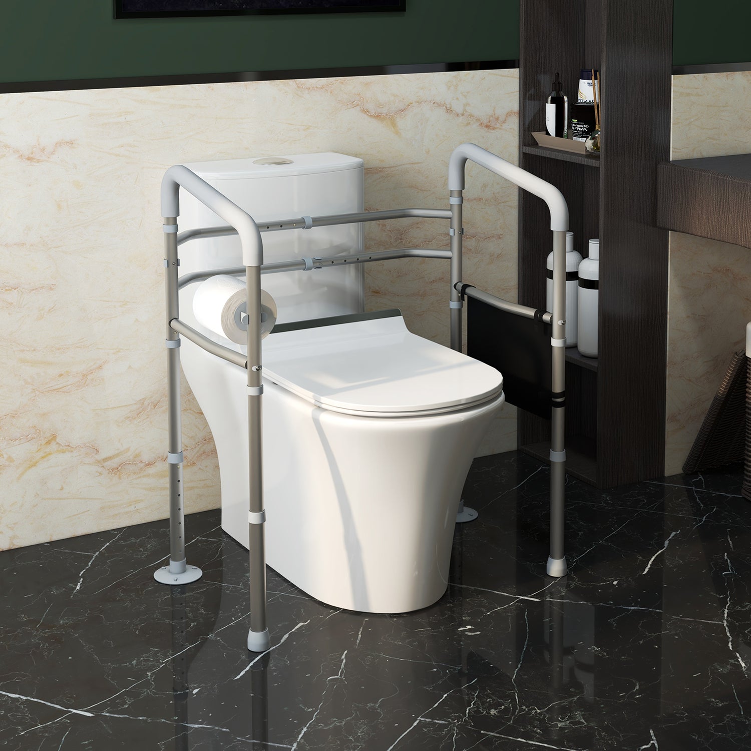 Free Standing Commode HOMCOM Free Standing Toilet Frame Height and Width Adjustable Toilet S ...