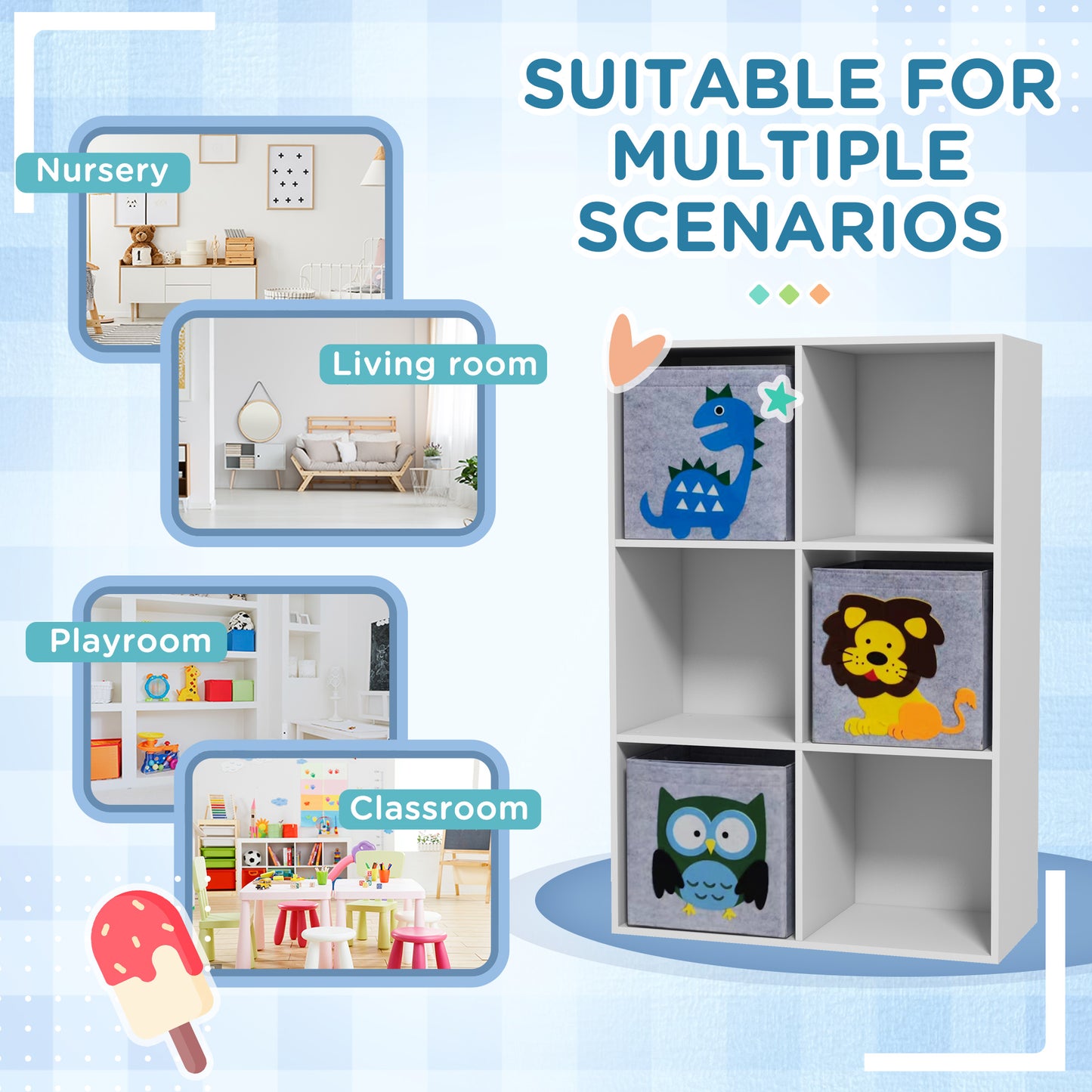 ZONEKIZ Kids Toy Box with Three NonWoven Fabric Drawers 61.8 x 29.9 x 91.5cm White