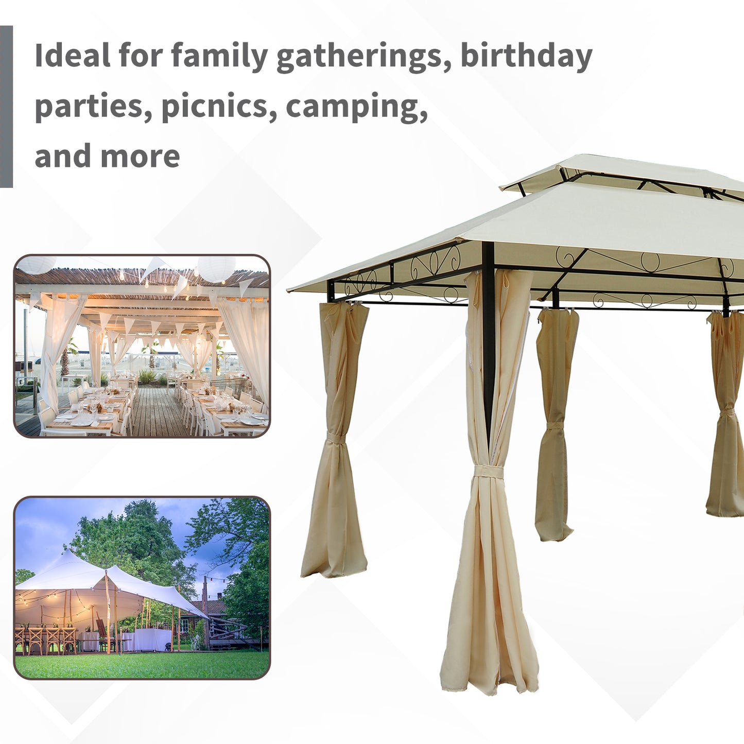 Outsunny Metal Gazebo with Curtains  4 X 3 Beige