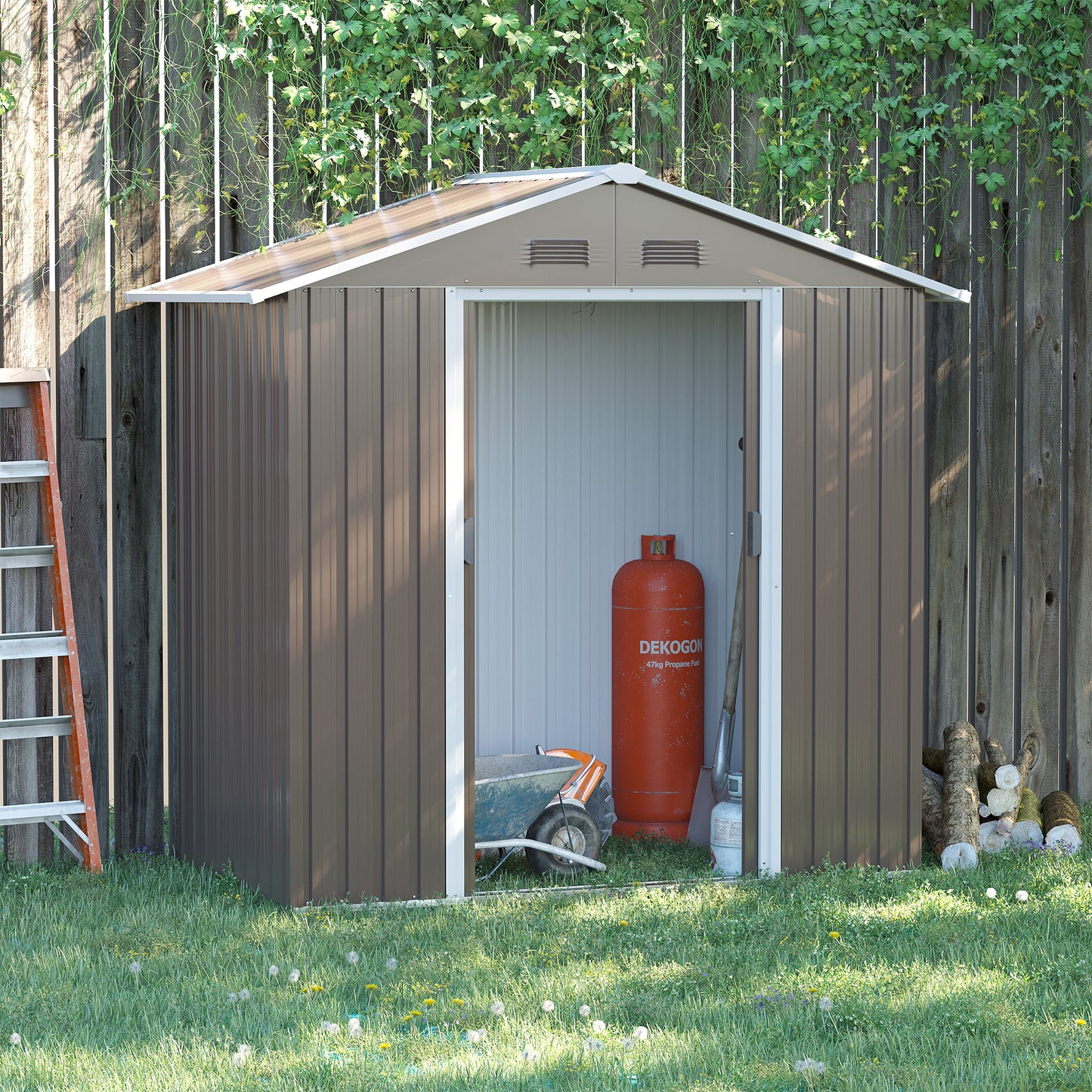 Outsunny 6.5ft x 3.5ft Metal Garden Storage Shed for Outdoor Tool Storage with Double Sliding Doors and 4 Vents, Grey