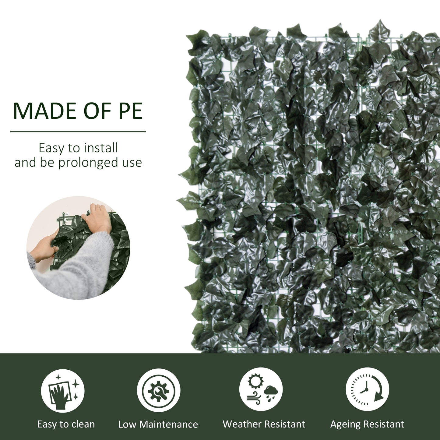 Outsunny Artificial Leaf Screen Panel, 3x1.5 m-Dark Green