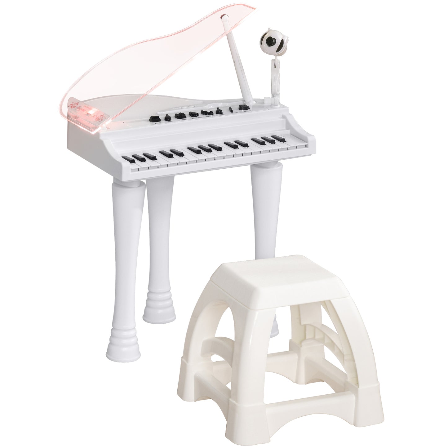 AIYAPLAY 32Key Kids Piano Keyboard with Stool Lights Microphone Sounds Removable Legs White