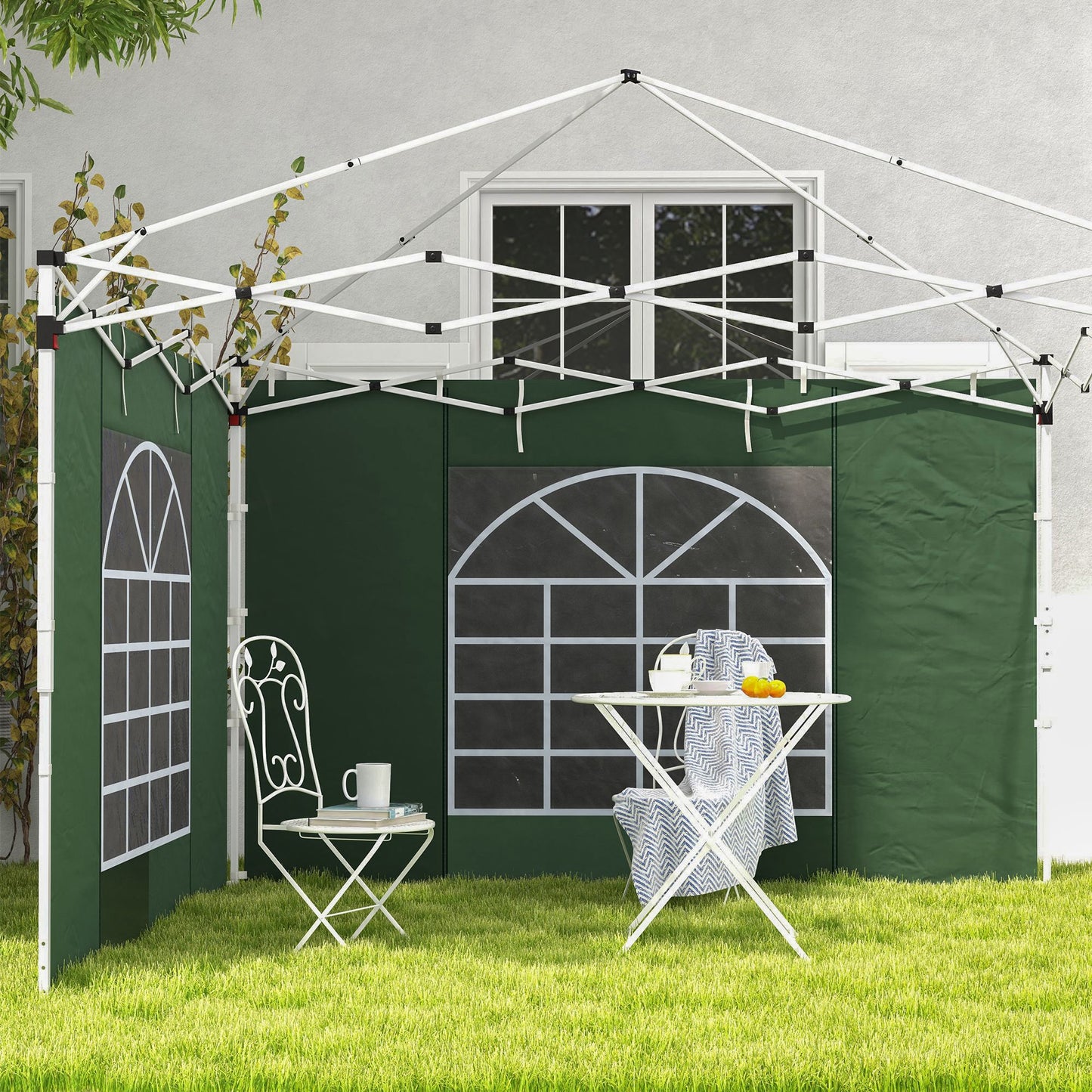 Outsunny Gazebo Side Panels 2 Pack Sides Replacement for 3x3(m) or 3x6m Pop Up Gazebo with Windows and Doors Green