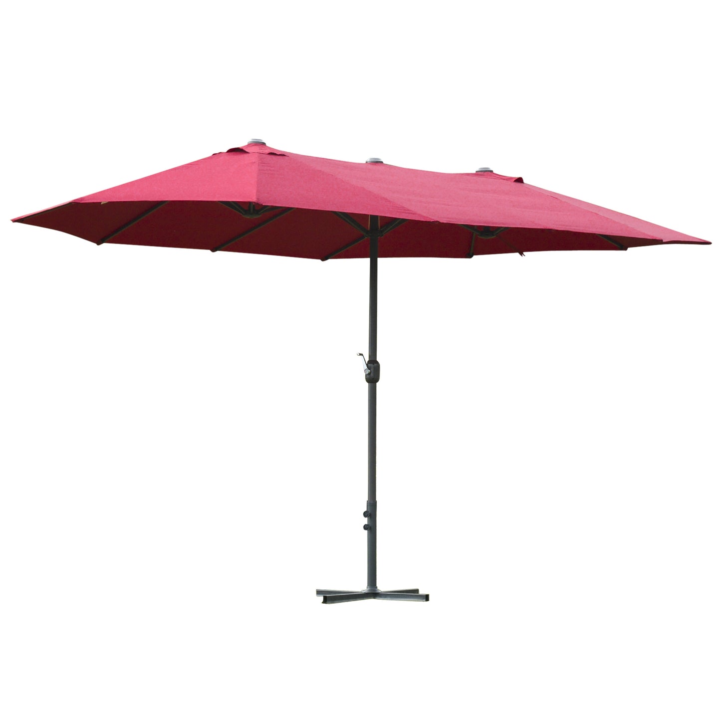 Outsunny 4.6M Sun Umbrella Canopy Double-sided Crank Sun Shade w/ Cross Base Wine Red