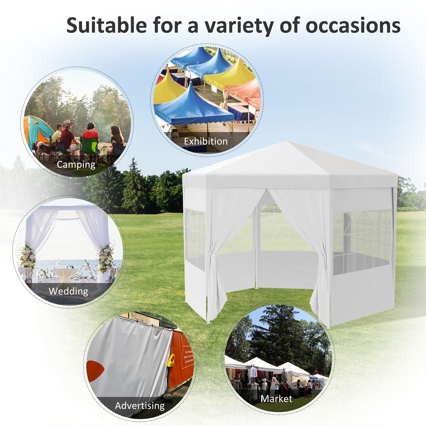 Outsunny 3.4m Outdoor Gazebo Canopy Party Tent with 6 Removable Side Walls for Garden