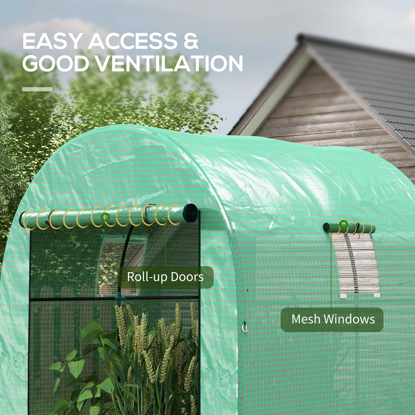 Outsunny Polytunnel Greenhouse Walkin Grow House with UVresistant PE Cover Doors and Mesh Windows 1.8 x 1.8 x 2m Green