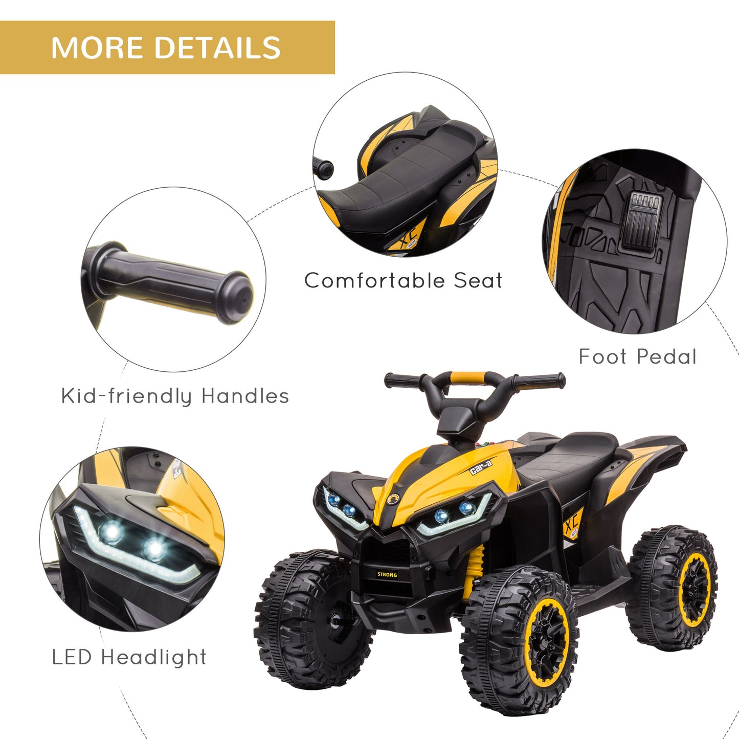 HOMCOM 12V Quad Bike with Forward Reverse Functions, Ride on Car ATV Toy with High/Low Speed Yellow