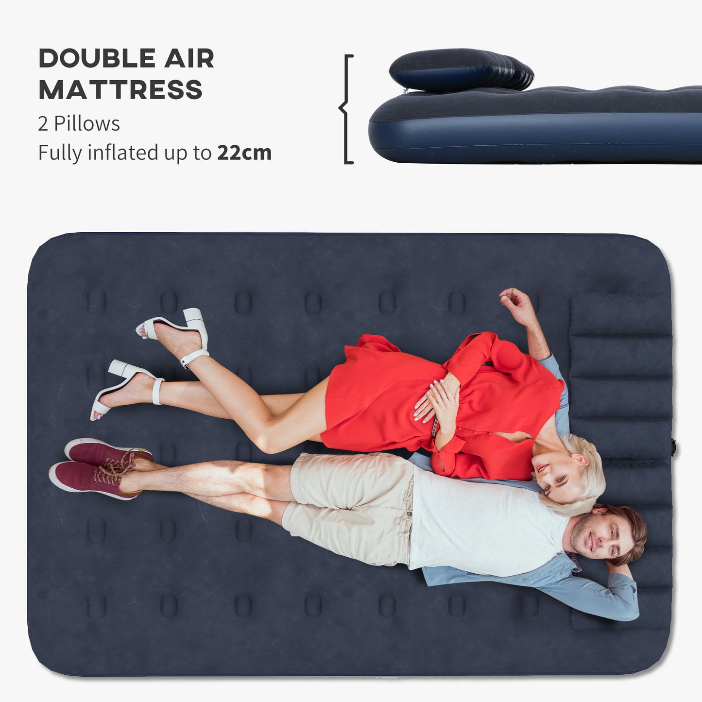 Outsunny Inflatable Double Air Bed, with Hand Pump - Blue