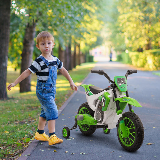 HOMCOM 12V Kids Electric Motorbike Ride On Motorcycle Vehicle Toy with Training Wheels for 3-5 Years Old, Green