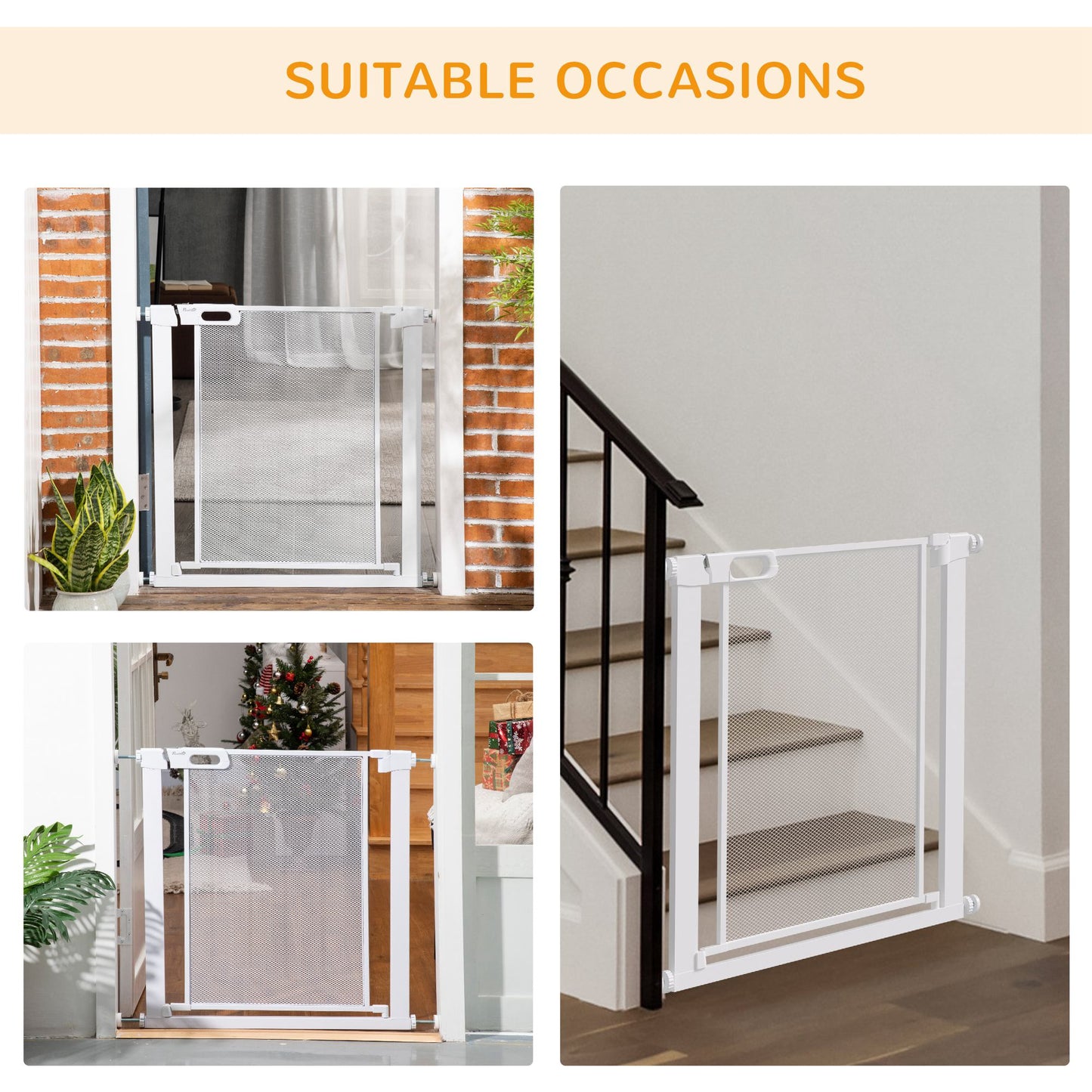 PawHut Pressure Fit Safety Gate for Doors and Stairs, Dog Gate with Auto Close, White