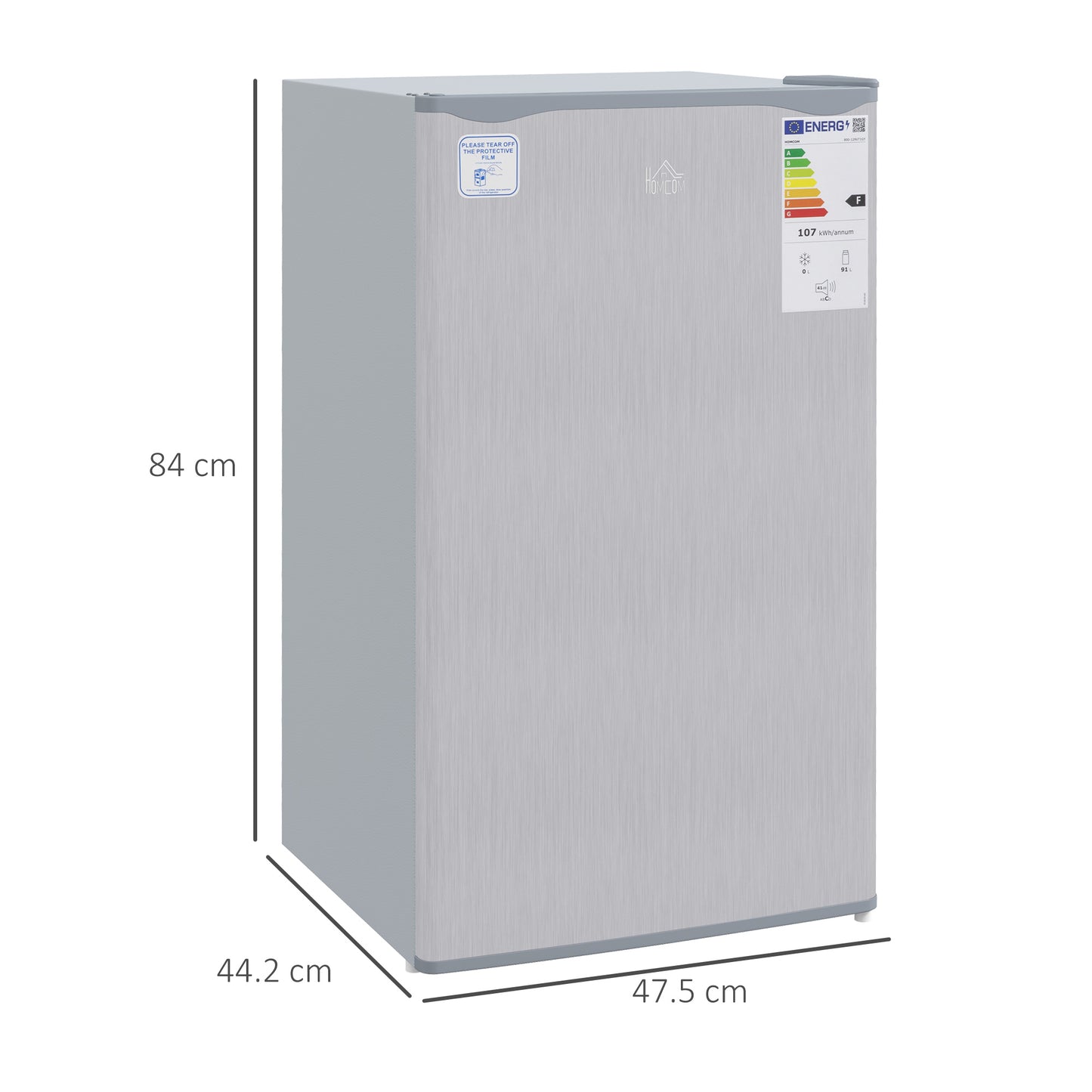 HOMCOM 91 Litre Freestanding Under Counter Fridge Freezer with Chiller Box, Reversible Door, Adjustable Thermostat, 47.5cm Wide, Noise Level: Decibels 40, Grey