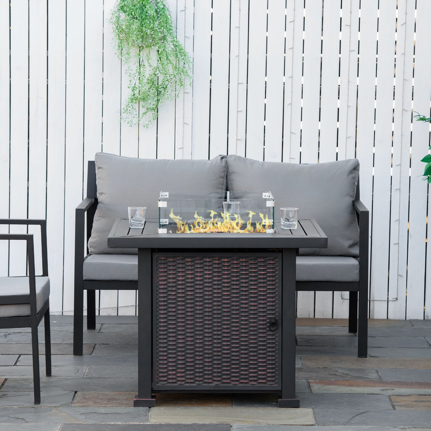 Outdoor dining table with store propane fire pit