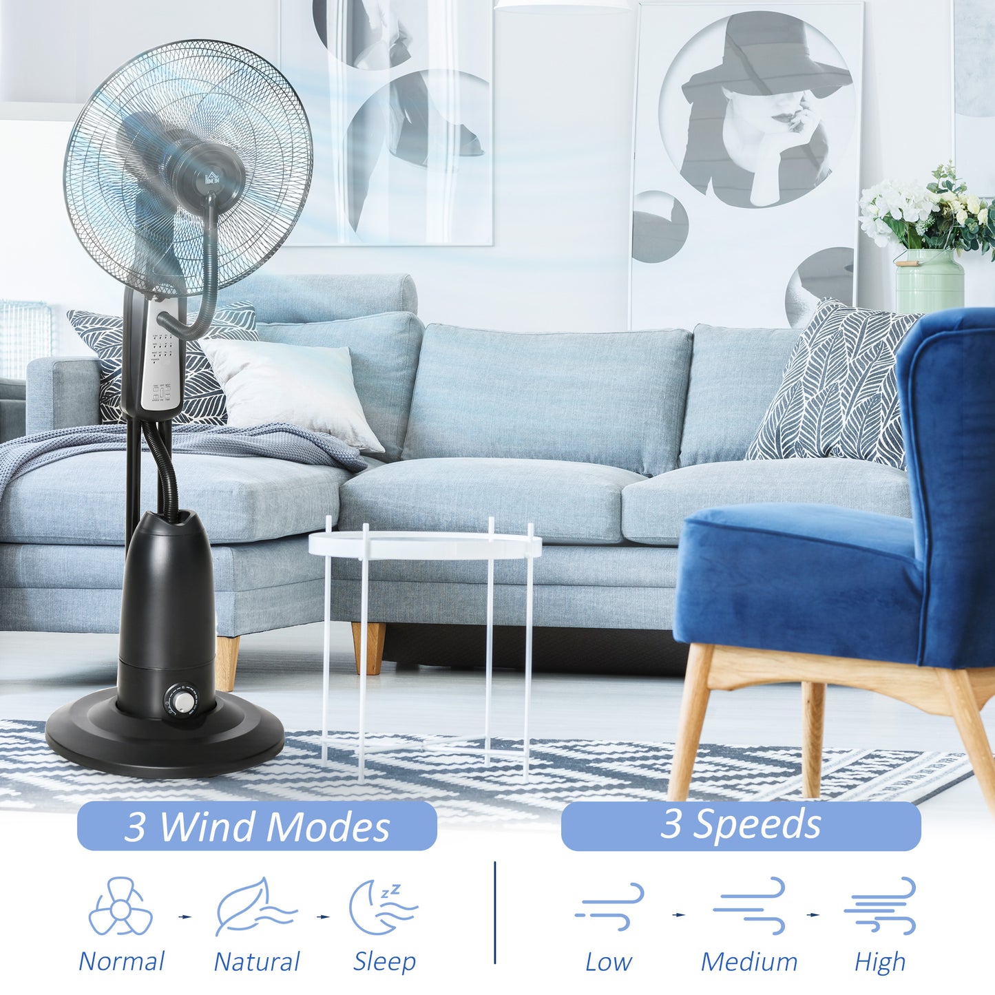 HOMCOM 2.8 Litre Water Mist Fan, with Remote